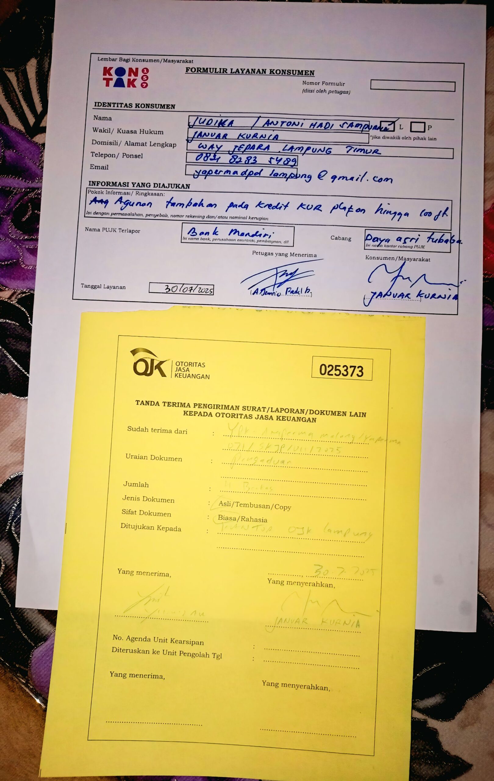 Dugaan Pungli dan Maladministrasi, Bank Mandiri KCP Daya Asri Tubaba Dilaporkan ke Ojk